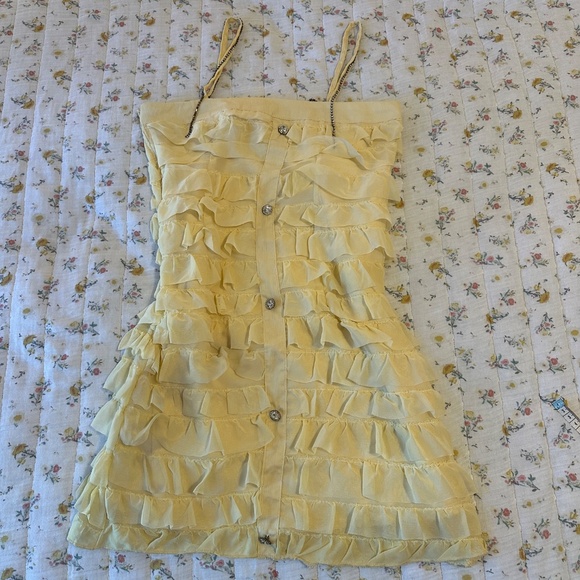 NWT Juju Butter Yellow Sleeveless Ruffle Mini Dress Size XS-S Jeweled Button-Up - Picture 2 of 9